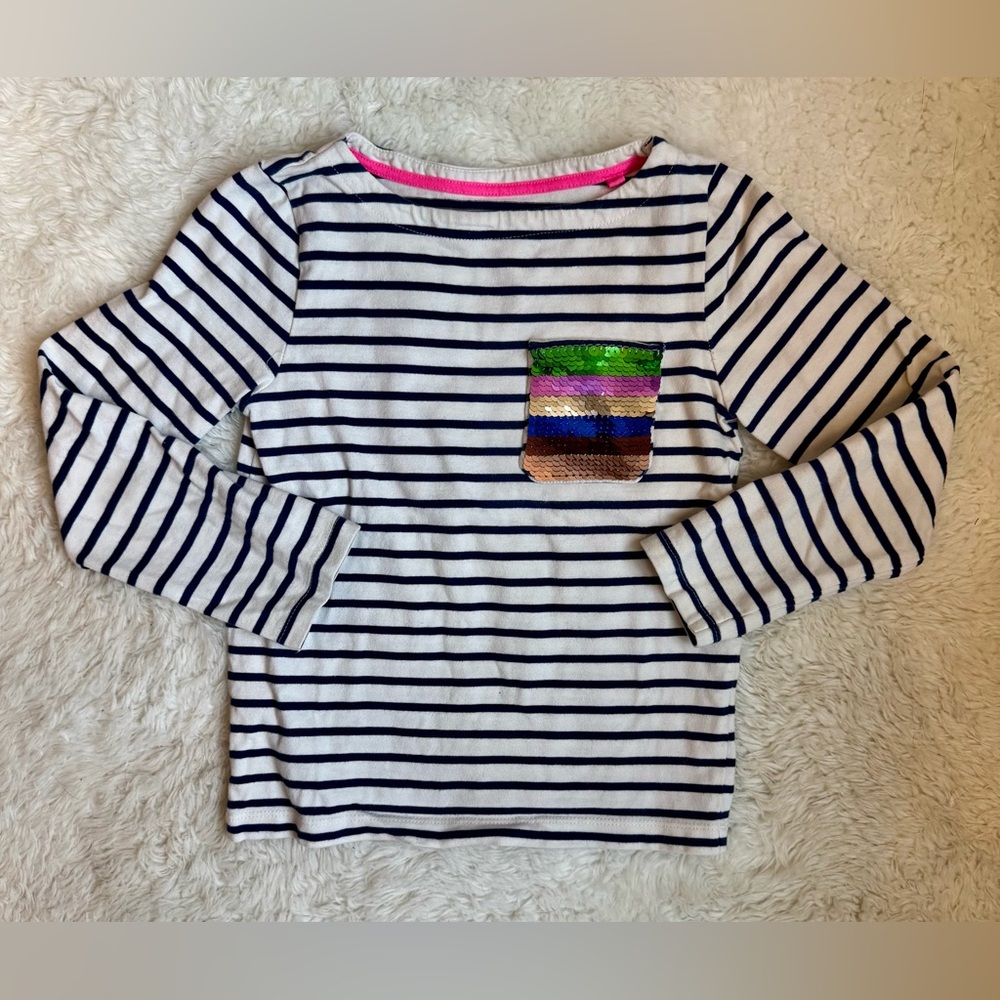 Kids Boden Striped Long Sleeve Kids Shirt with Sequin Pocket
